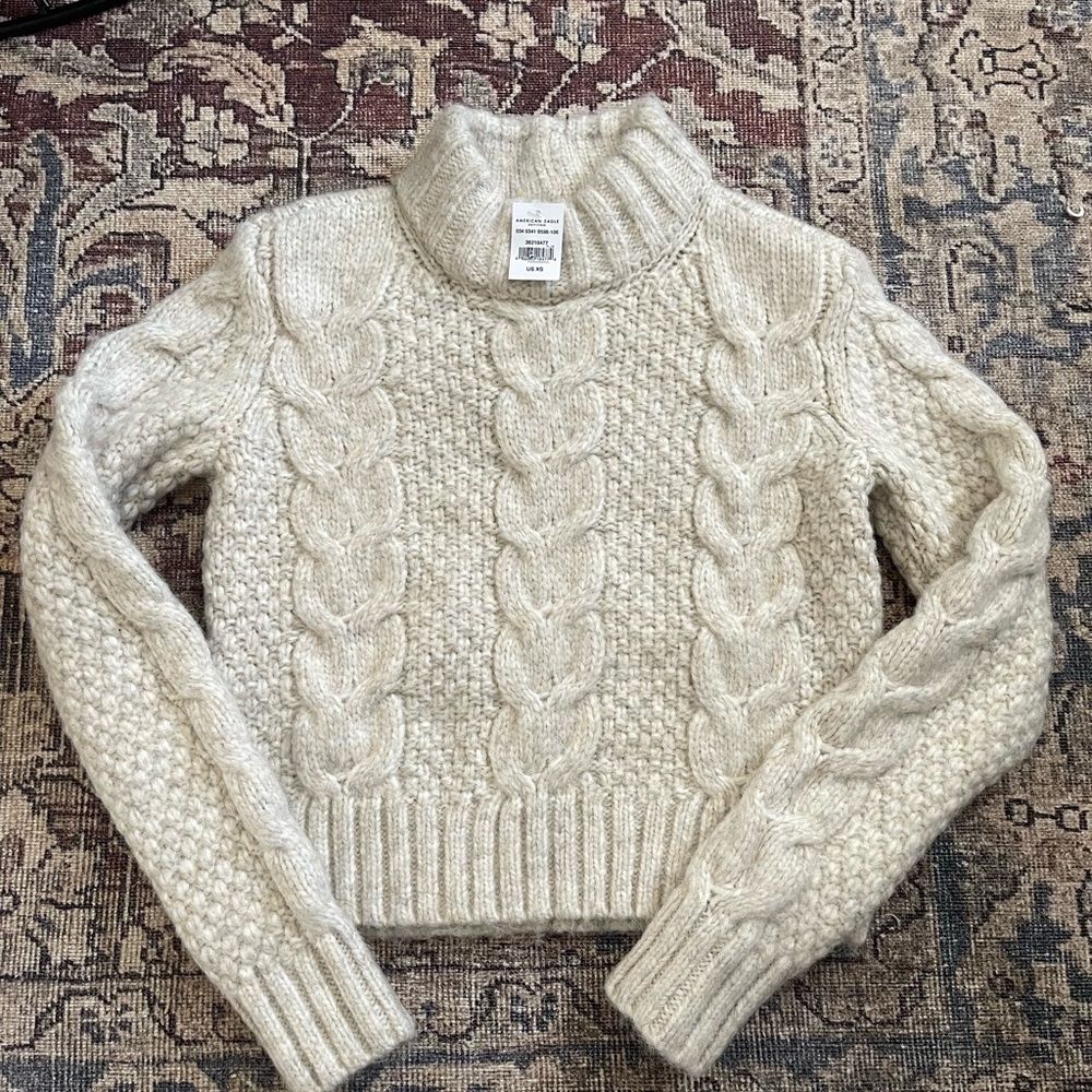 American Eagle Outfitters Cream Cowl Neck Cable Knit Sweater